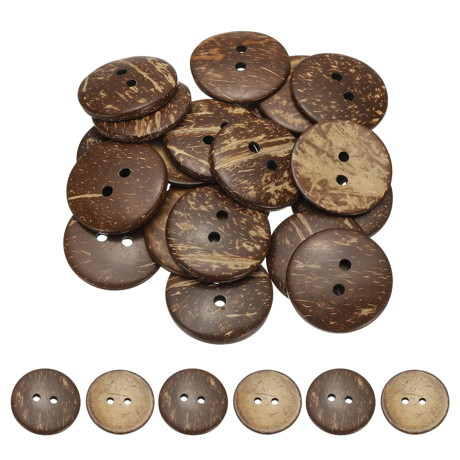 Natural Coconut Shell Buttons, 2 Holes Wooden Buttons - Fitting for (Sewing - DIY Crafts - Decorations - Shirt Clothing) 20 Pcs & 38 mm & Brown