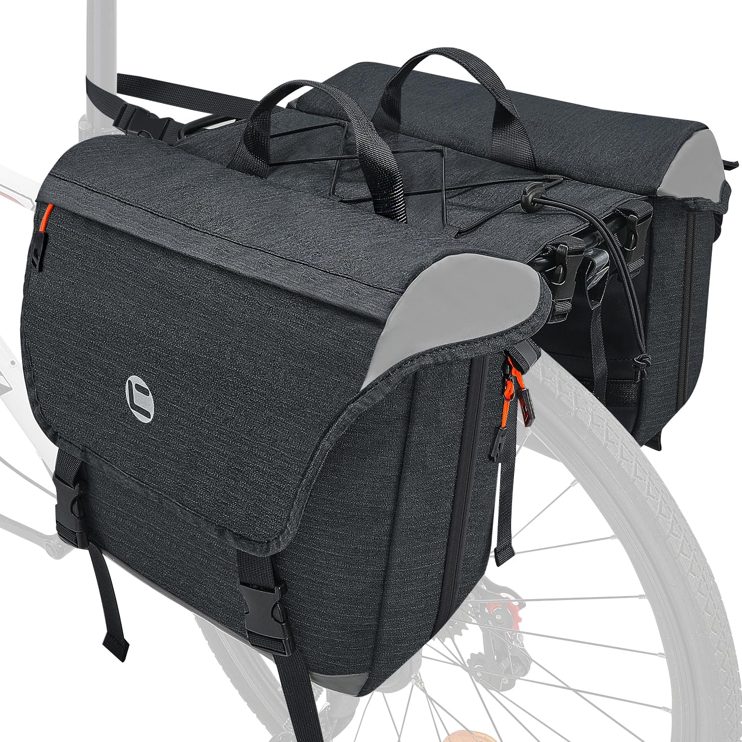 WOTOW Accessori per bici Borse laterali per bicicletta - Borsa per portapacchi posteriore per bici resistente all'acqua da 35 litri con finiture e maniglia riflettenti, borse da sella per bici