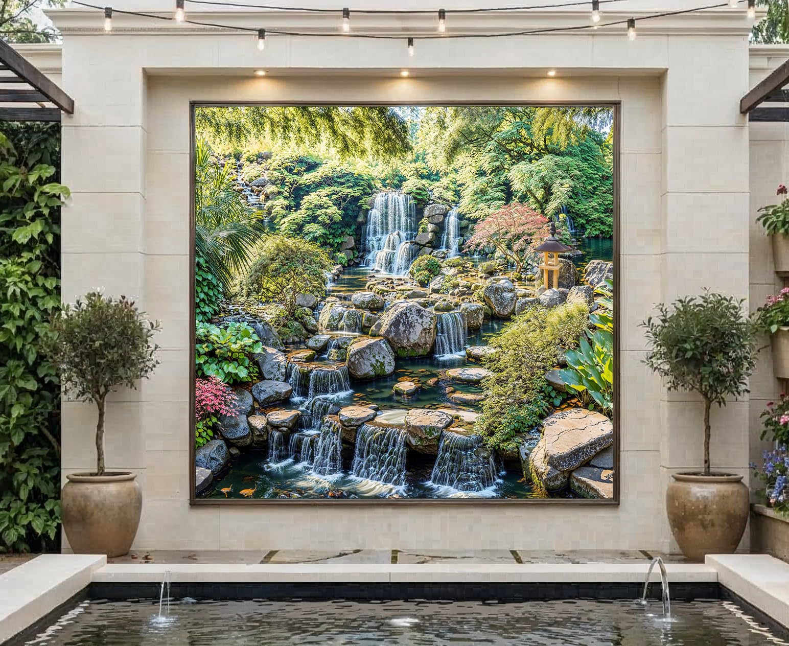 Waterfall Mural, Tapestry & Curtain Waterproof Outdoor Wall Hanging, Waterfall Feature Backdrop, Garden Pond Wall Art, Fence Feature & Outdoor Decor (W180cm x H180cm)