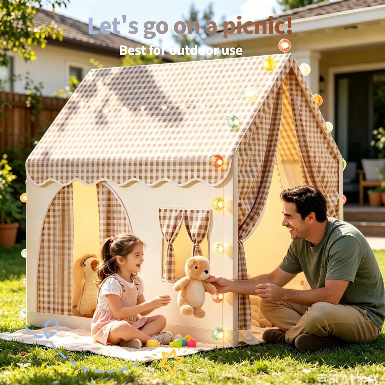Tenda da gioco per bambini per ragazzi e ragazze capanna per giocattoli interni ed esterni a forma di casa idea regalo di compleanno regalo di festa decorazione di festa cachi