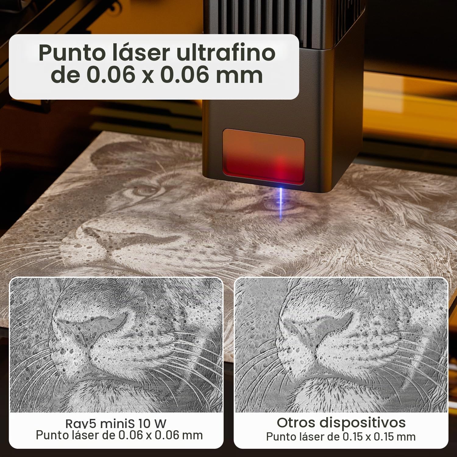 LONGER Ray5 miniS Grabador y Cortador Láser, CNC 10W Clase 1 con Carcasa de Seguridad, WiFi, Parada de Emergencia, para Madera, Metal, Acrílico y Cuero, Área de Trabajo de 130 × 120 mm