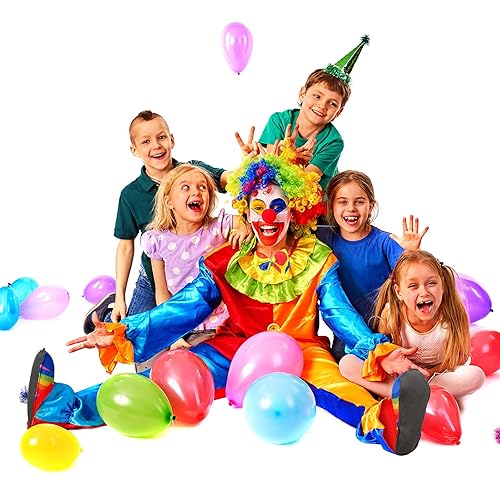 Miniatura 7 de WILLBOND Juego de disfraz de payaso, incluye peluca de payaso, lazo de payaso, nariz de payaso, zapatos de payaso grande y calcetines de payaso para