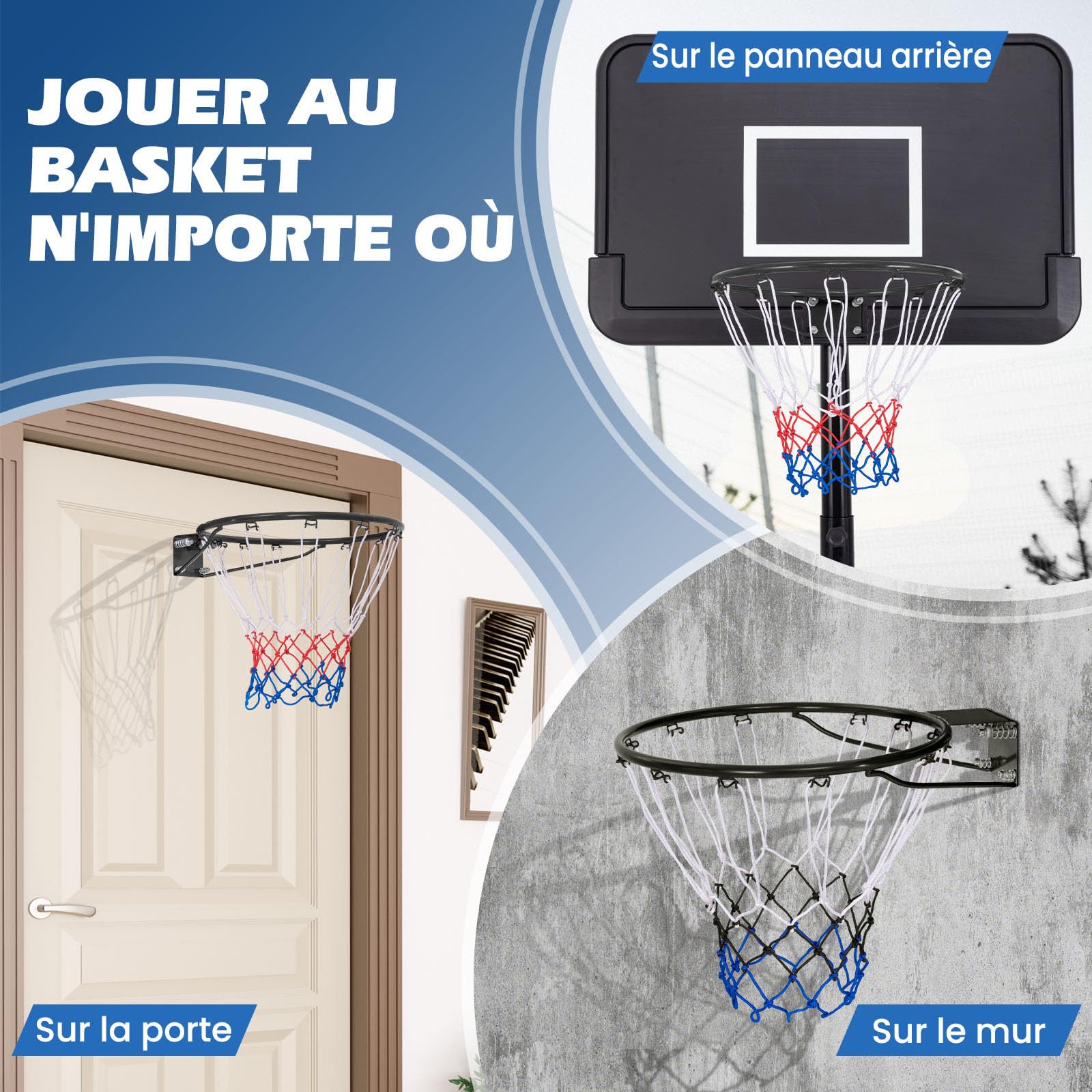 GOPLUS - Cesta de baloncesto, anillo colgante de baloncesto, reemplazo con material de fijación, cesta de baloncesto interior y exterior, para pared, puerta, panel trasero