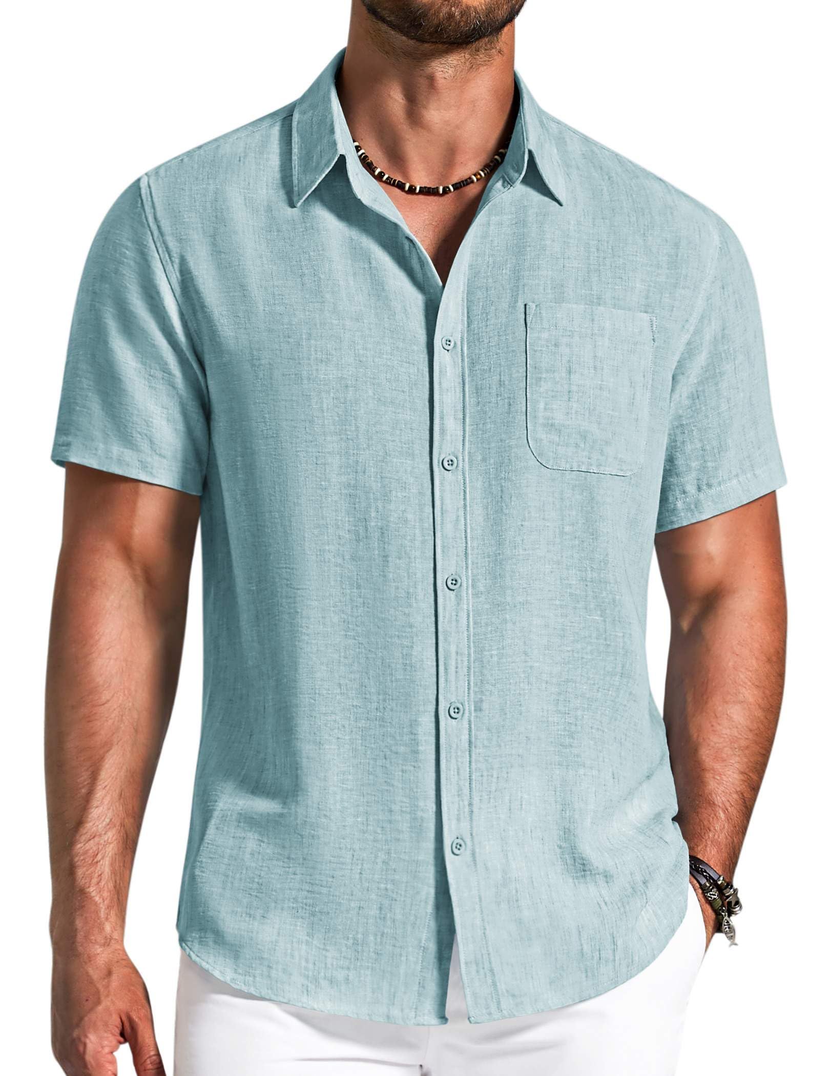 Men's Button Down Shirts Short Sleeve Casual Shirt Summer Beach Textured Shirts