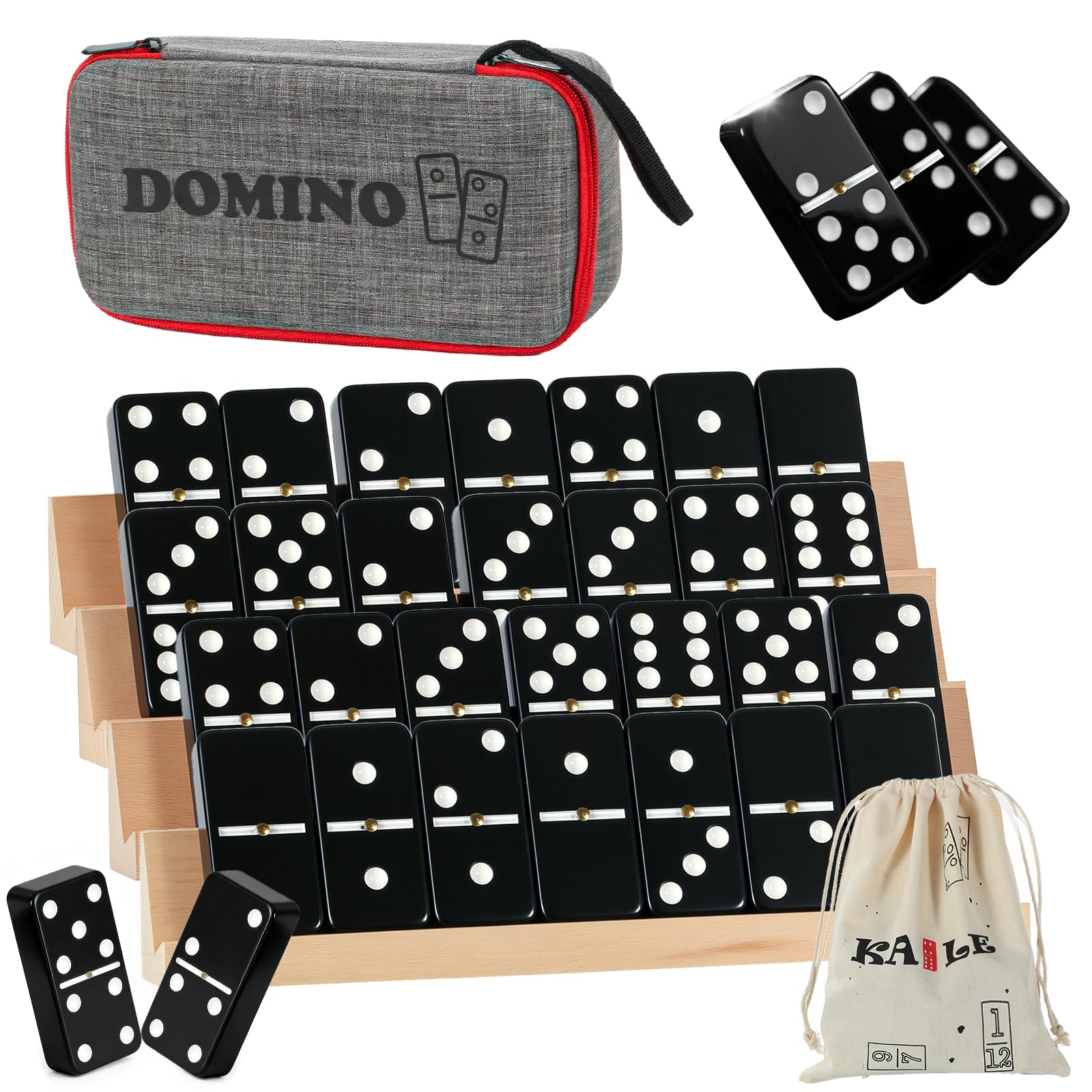 Amazon.com: KAILE Jumbo Double 6 Domino Set with Portable Case & 4