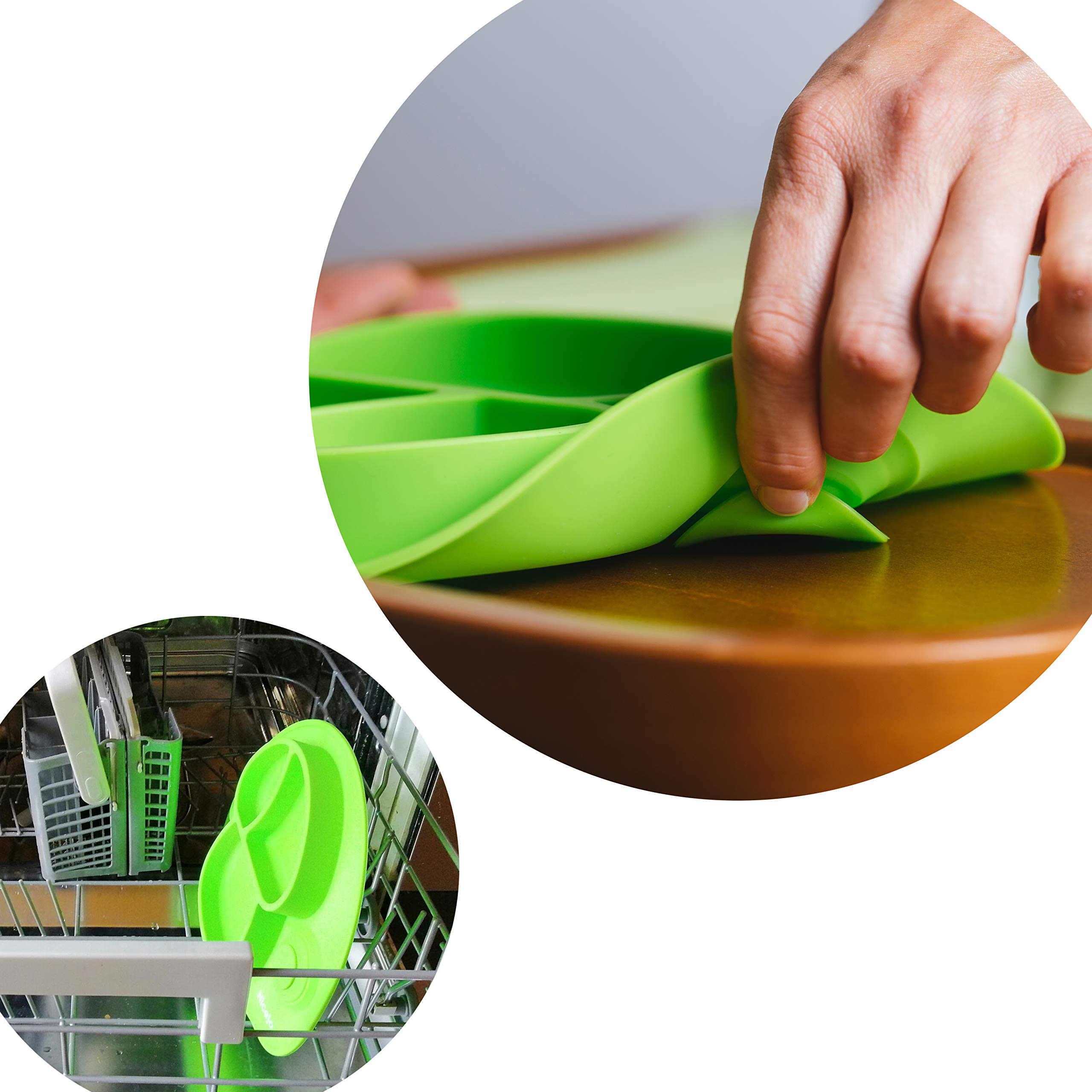 Piatto Pappa Ventosa Piatto Per Bambini Con Ventosa - 3 Scomparti, Antiscivolo, Blu Elefante Piatti Per Bambini