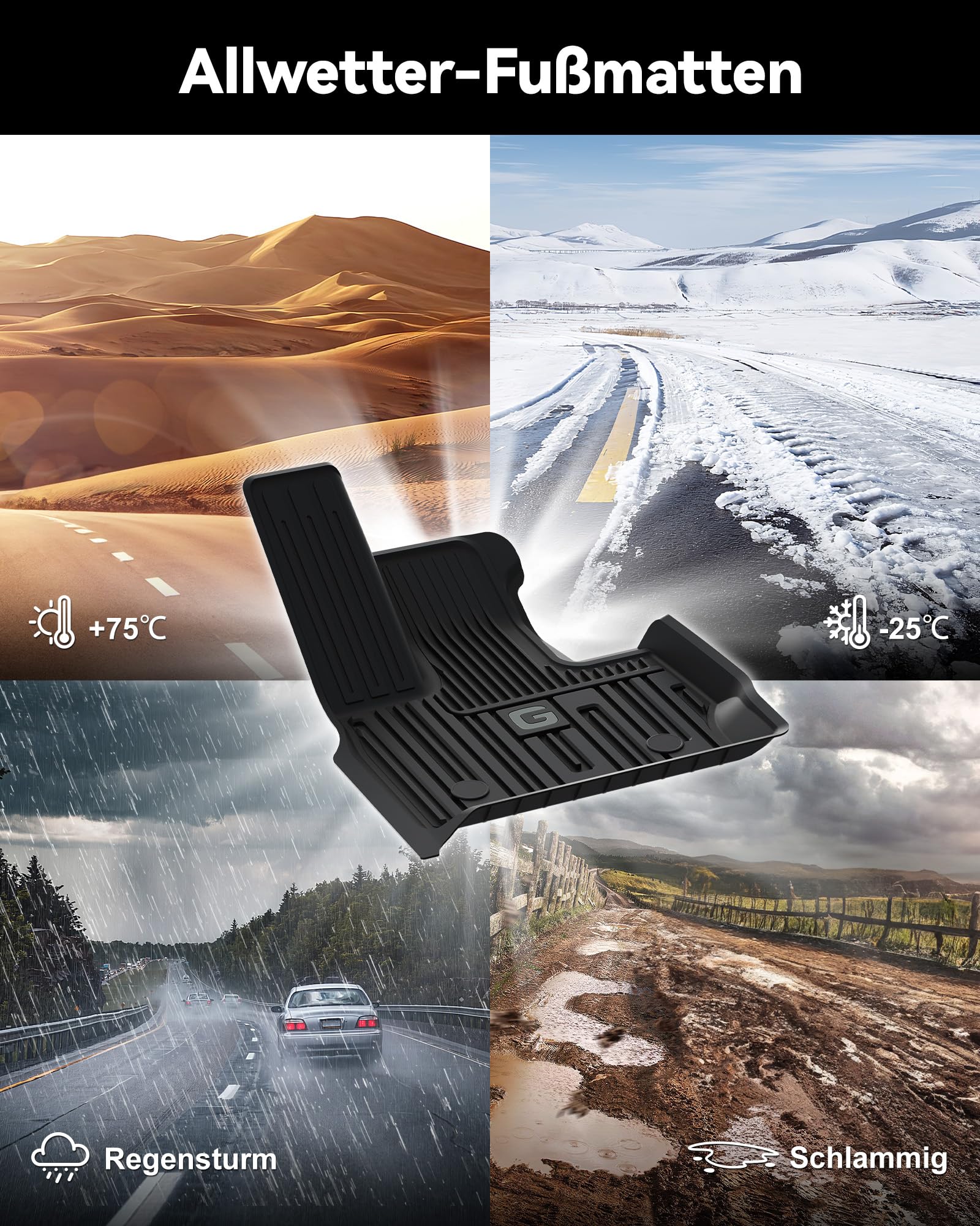 3W Fußmatten und Kofferraumwanne für 2020-2026 Mercedes Benz G Klasse W463/W465/G500/G550/AMG G63 SUV (Nicht für Station Wagon), TPE Allwetter Fußmatten und Kofferraummatten Autofußmatten Zubehör