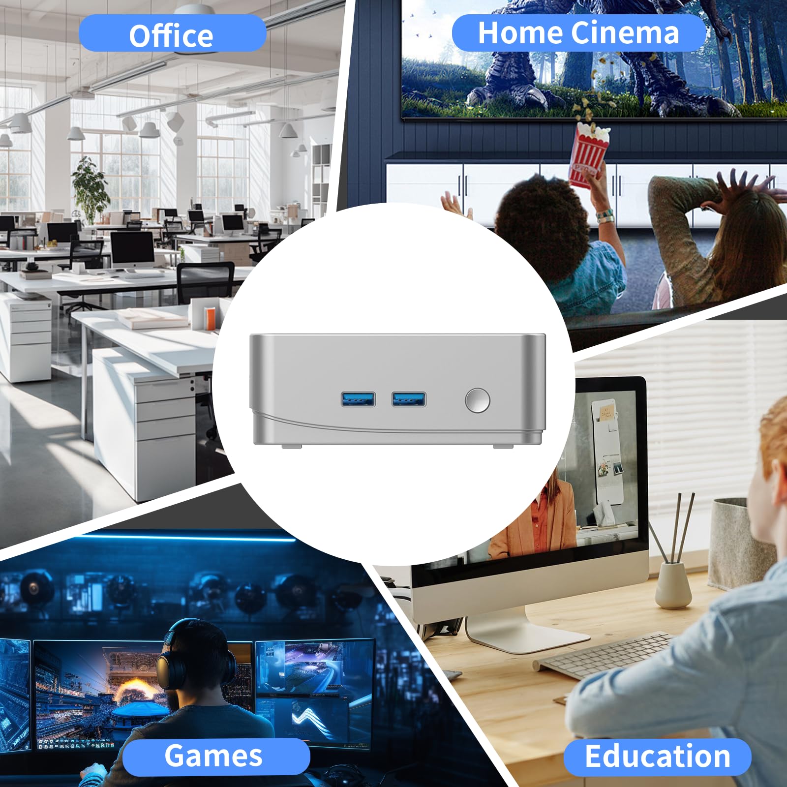 Mini-PC 3200U (bis zu 3,5 GHz) 8 GB RAM 256 GB SSD Win11 WLAN5/Bluetooth /RJ45 LAN 1000M/USB*4/USB-C*2/HDMI*2, 4K@60Hz Dual-Monitor-Ausgabe, ultraleicht, leise, 4-6W energieeffizienter Mini-PC