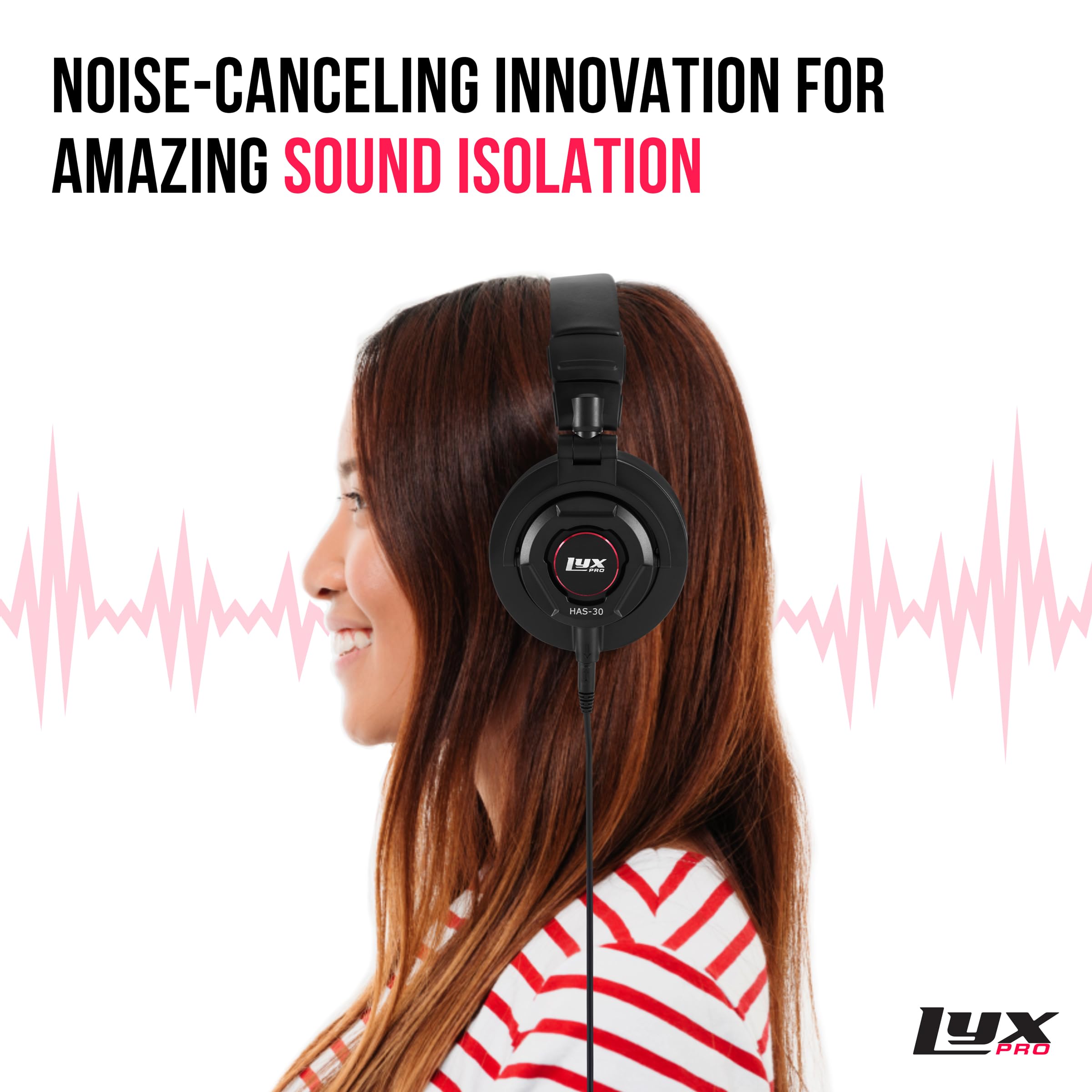 LyxPro HAS-30 - Auriculares Profesionales de Estudio con Cable Desmontable, para Grabar, Mezclar, DJ y Escuchar música