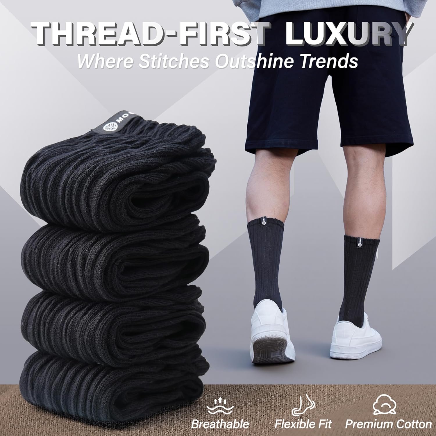 MOSEY KOSY Scrunch Cotton Socks, Slouch Calf Breathable Soft Socks for Women and Men, 4 Pairs - Image 2