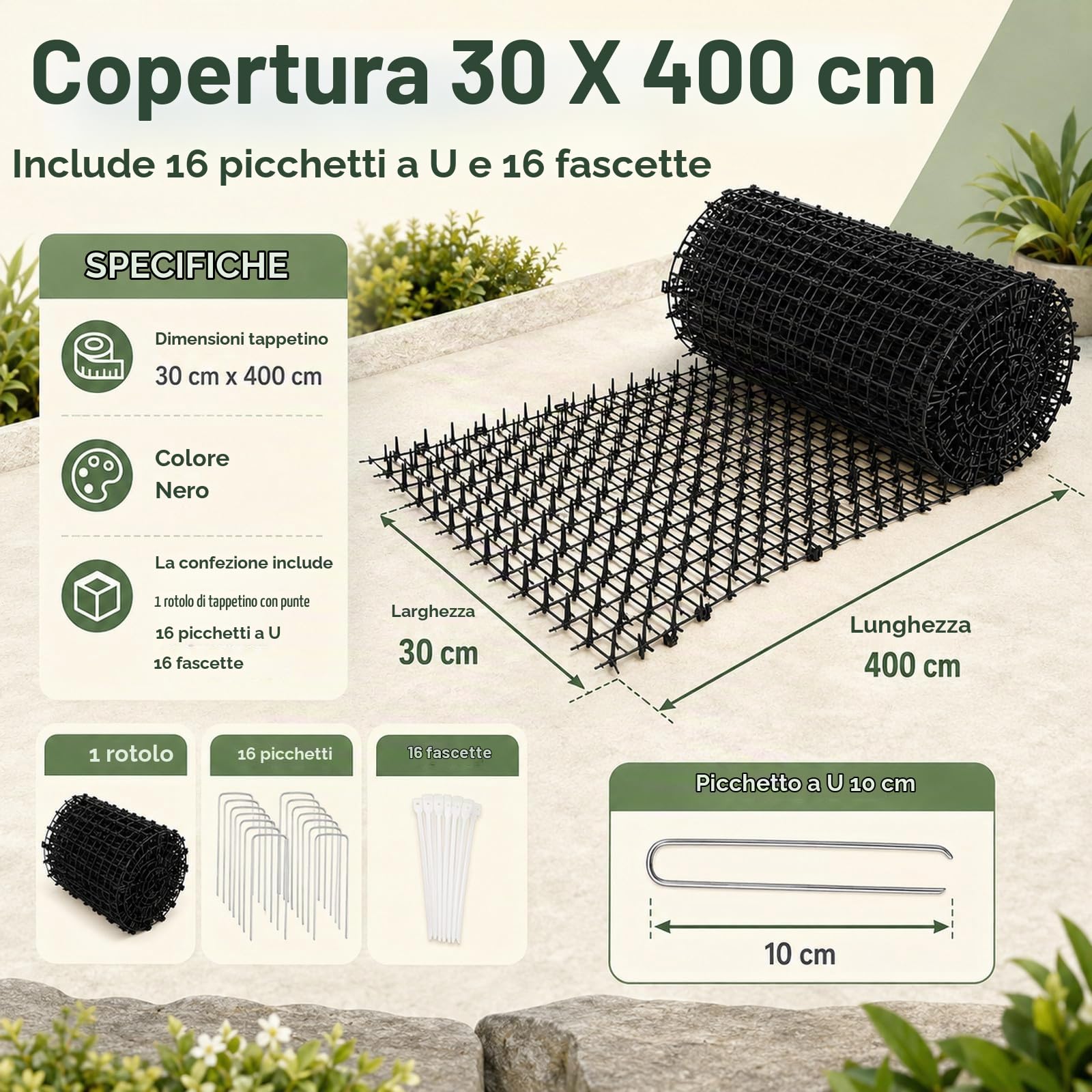 JMIATRY Dissuasori Per Gatti 400 x 30 cm, Tappetino Repellente per Gatti, Picchi Rete Anti Gatto per Animali Selvatici
