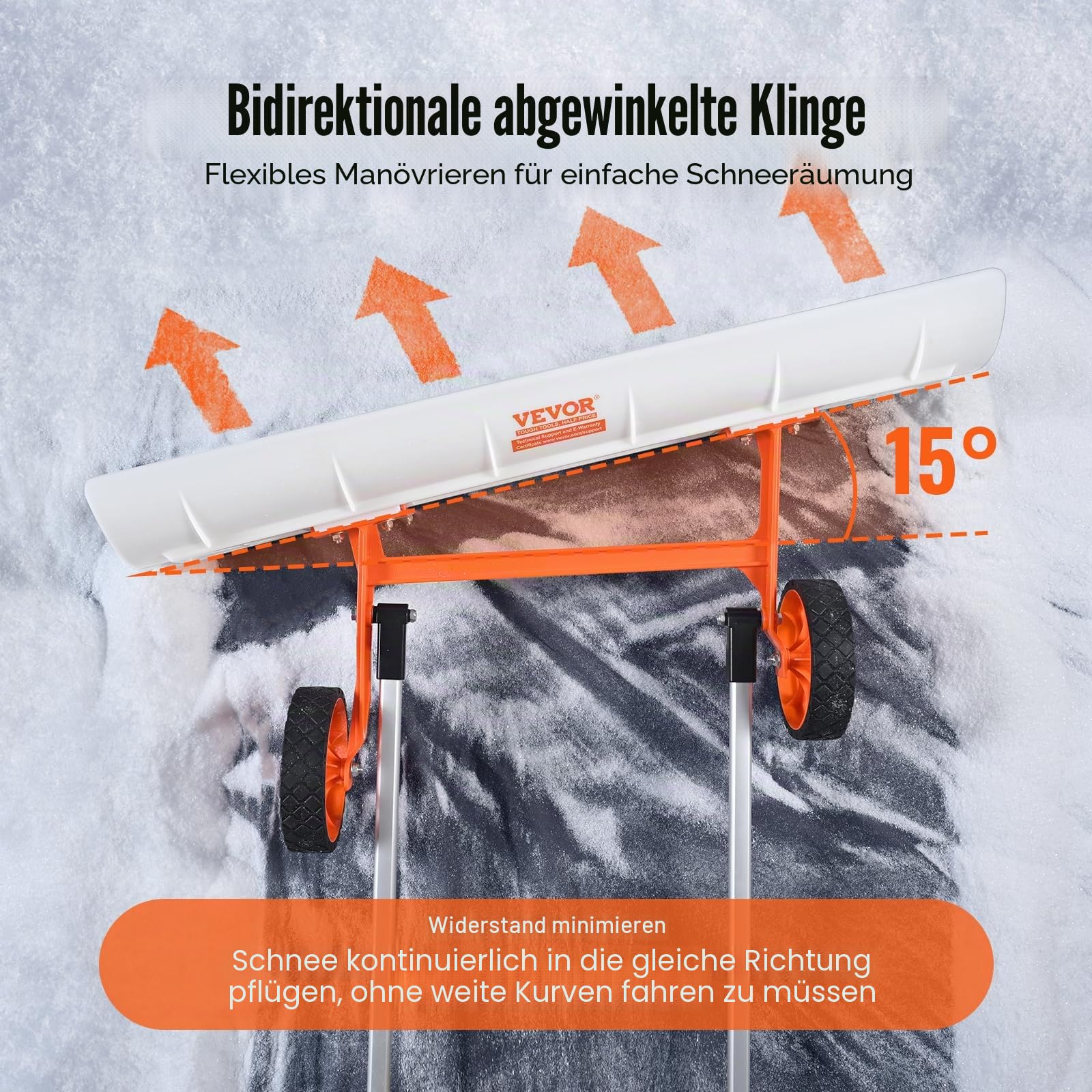VEVOR Schneeschieber mit Rädern 94cm Schneeschaufel ABS-Kunststoff Aluminiumlegierung Schneeschippe Seitenwinkel von 15° Schneeräumer Schneeräumgeräte Rückenschonender Schneeschieber