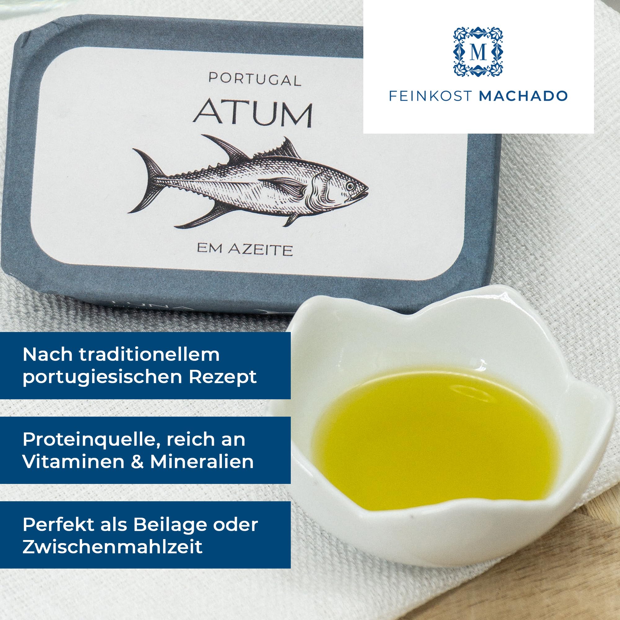 Feinkost Machado – 5er Set Thunfisch (je 120g) | Mit Thunfisch in Olivenöl, Rosmarin, Tomatensauce, Padron Paprika, Zitrone & Piri Piri | Mediterraner Genuss aus Portugal – Für Salate, Pasta & Tapas