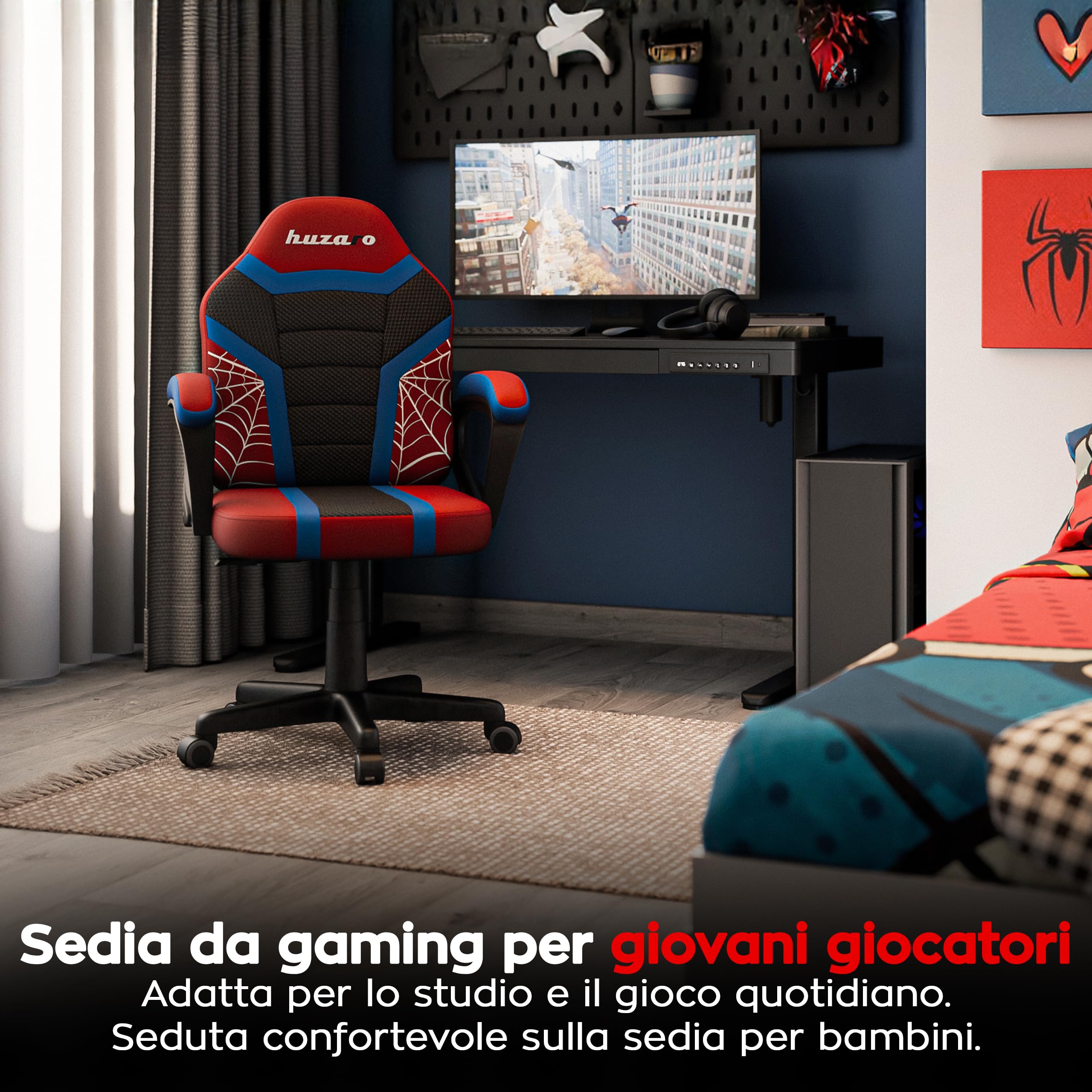 huzaro Ranger 1.0 – Sedia Per Bambini Comoda E Regolabile – Poltrona Bambini Per Cameretta E Uso Quotidiano – Schienale Profilato – Ruote Silenziose – Spider