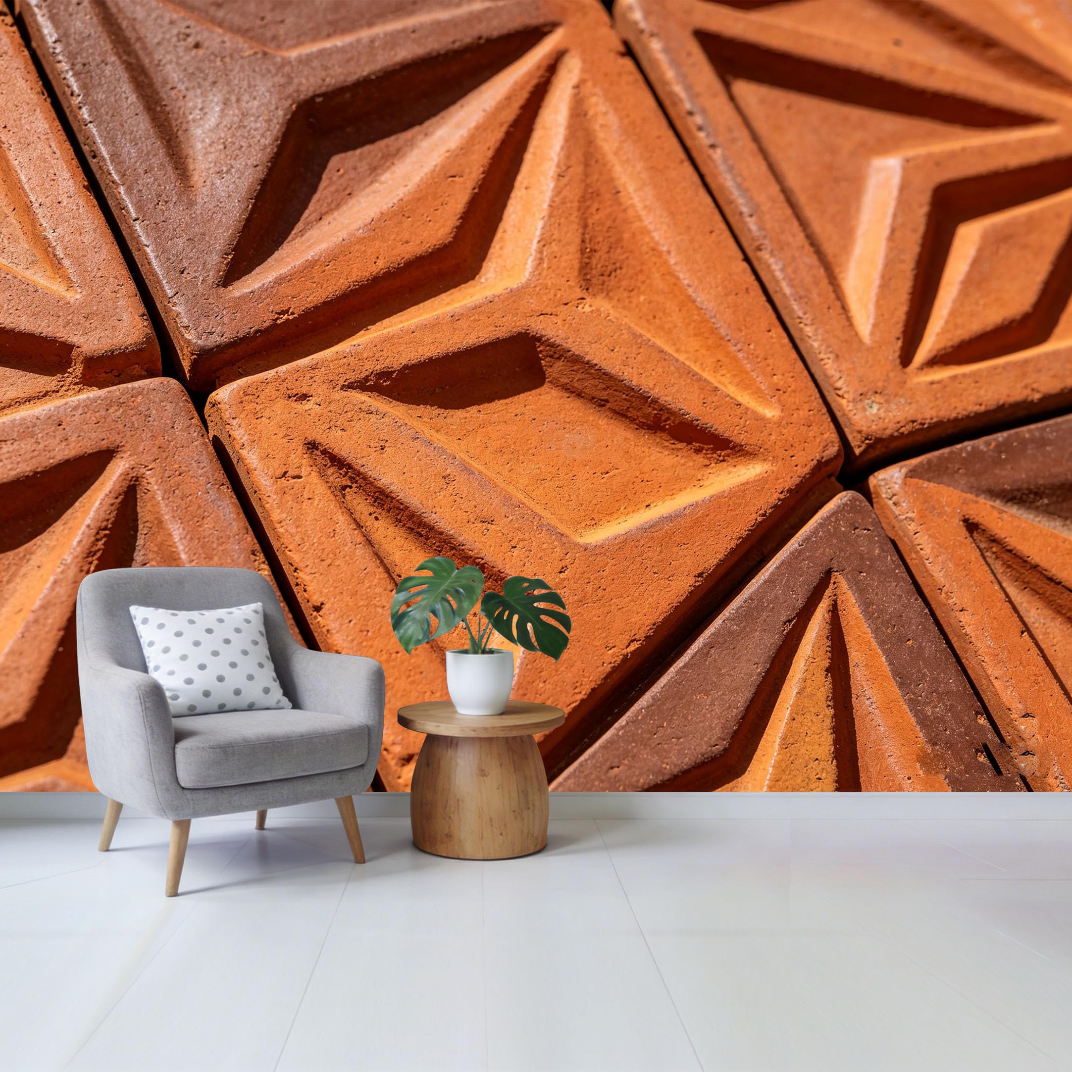 Qzlithotic Yq2605250252 Custom Size Wall Mural Geometric Terracotta Tile Pattern 3D Textured Surface Selfadhesive Wall Fabric Removable Wallpaper For Home Office Decor