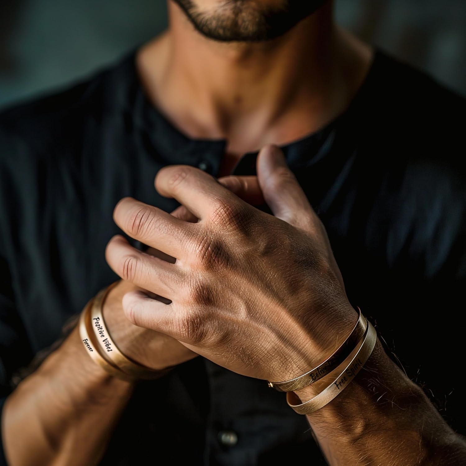 24k Gold Engraved Bracelet - Custom Open Cuff Jewelry - Personalized Text Design - Unisex Accessory