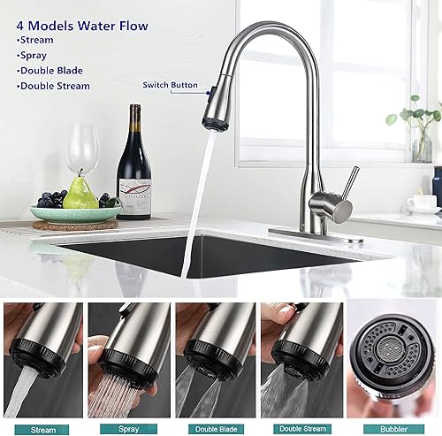 Miniatura 2 de Grifos de cocina con rociador extraíble, grifos de fregadero de cocina de latón macizo, giro de 360 grados, manguera flexible de 12 pulgadas, grifo