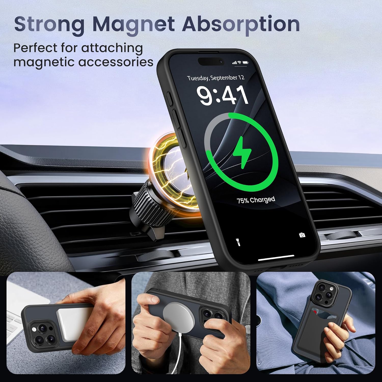 GolbinBox for iPhone 14 Pro Max Case, Compatible with Magsafe, Built-in Invisible Stand, Military-Grade Protection, Anti-Scratch Translucent Matte Hard Back Shockproof Protective Phone Case, Black - Image 5