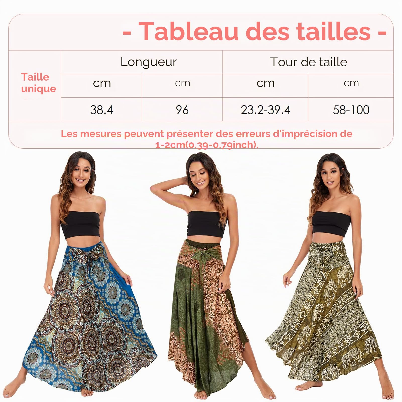 FEOYA Bohème Jupe Fluide 2 en 1 Maxi Robe en Mousseline Elégante Voyage Plage