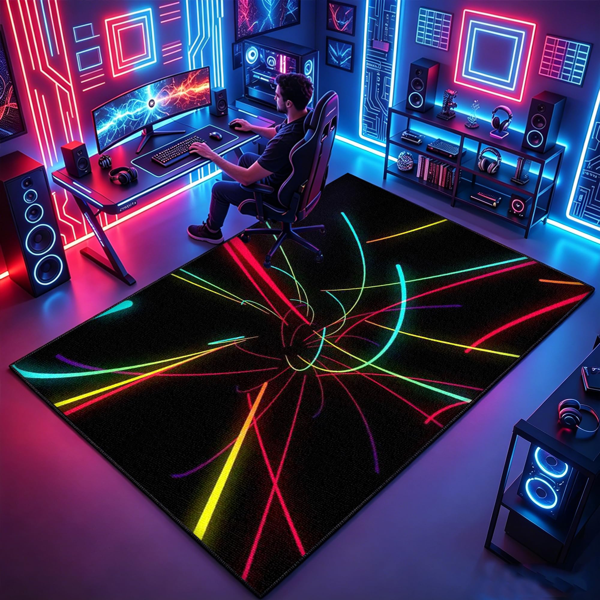 Atemrdsye Gaming Rug for Boys Bedroom 80 x 130 cm Gamer Rug, Colorful Boys Bedroom rug, Game Controller rug for Game Room Playroom Home Decor, Non Slip Carpet Decorative Floor Mat