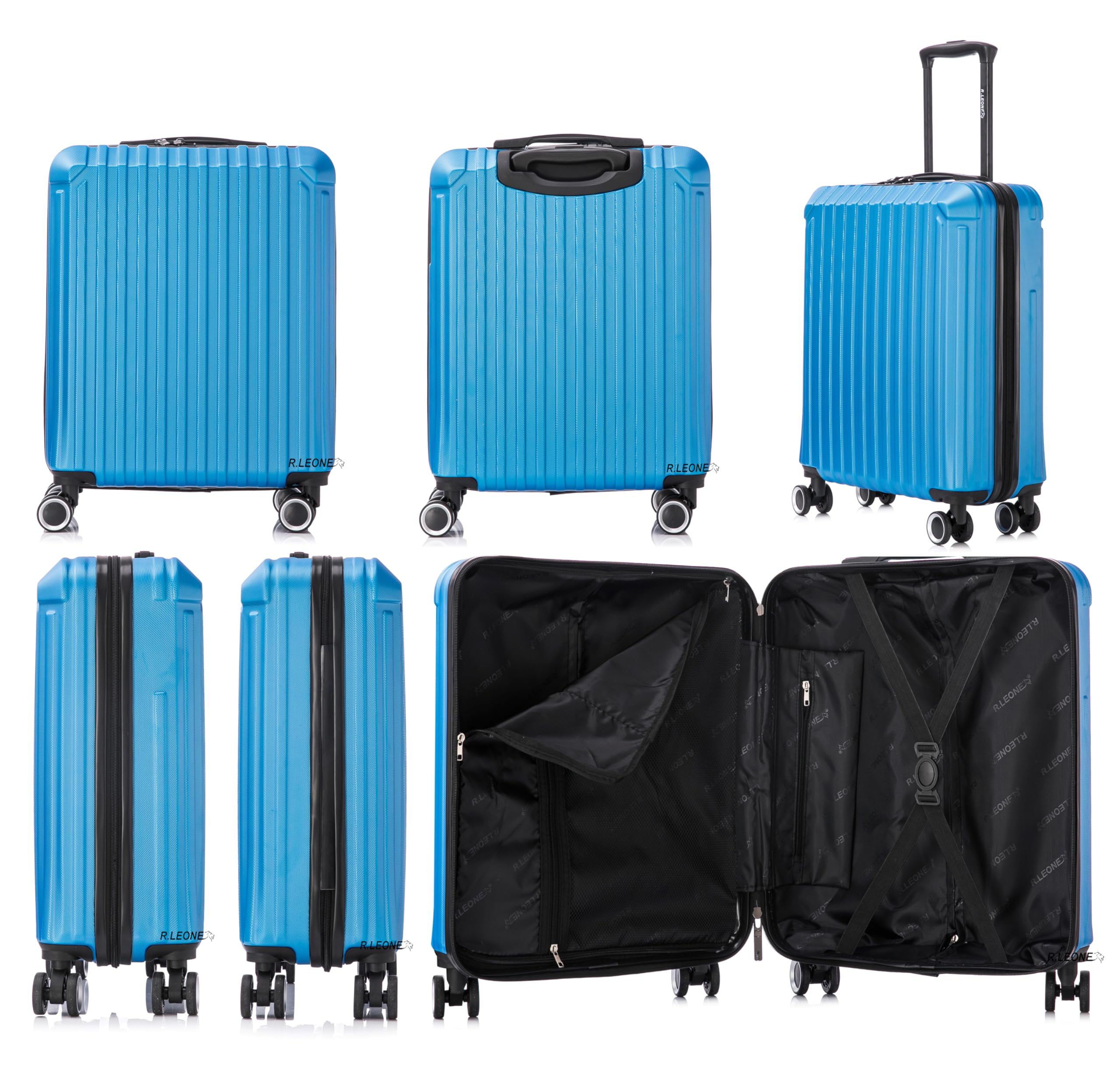 R.Leone Valigia Ryanair 55x40x20 cm+ 40x20x25 cm Set 2 Pezzi Trolley Bagaglio a mano 4 Ruote e Beauty Case in ABS 2208 (Giallo, Set 2 Pezzi S+XS)