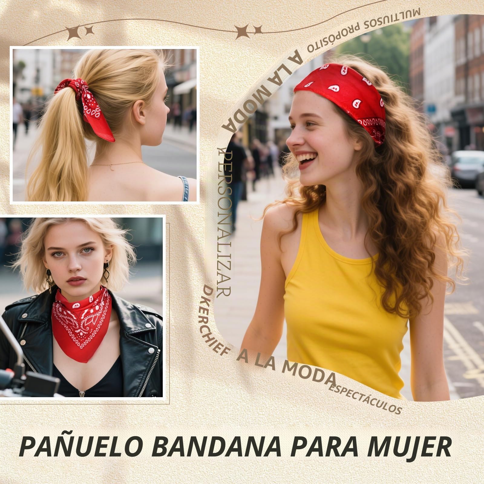Foulard Carré para Hombre y Mujer, Pack de 12 Bandanas Paisley Estilo Cowboy