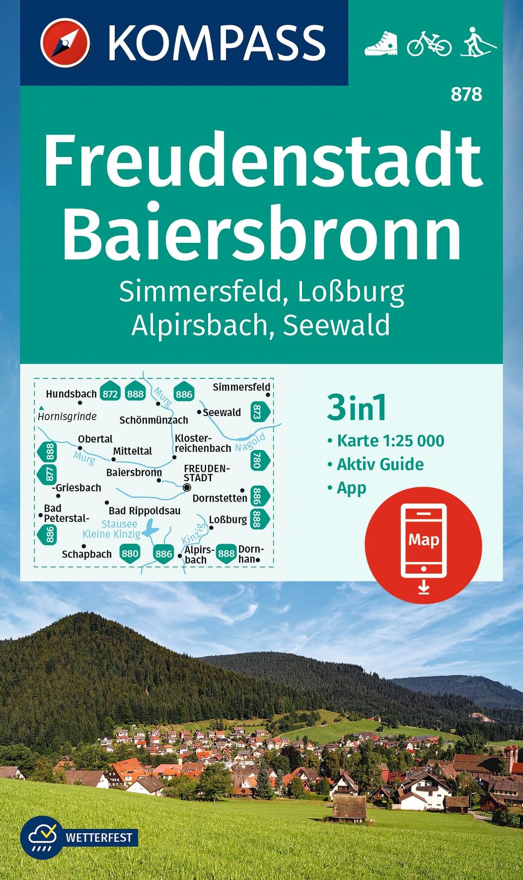 Freudenstadt / Baiersbronn / Simmersfeld /Loßburg/Alpirsbach (878): 3in1 Wanderkarte mit Aktiv Guide inklusive Karte zur offline Verwendung in der KOMPASS-App. Fahrradfahren. Skitouren.
