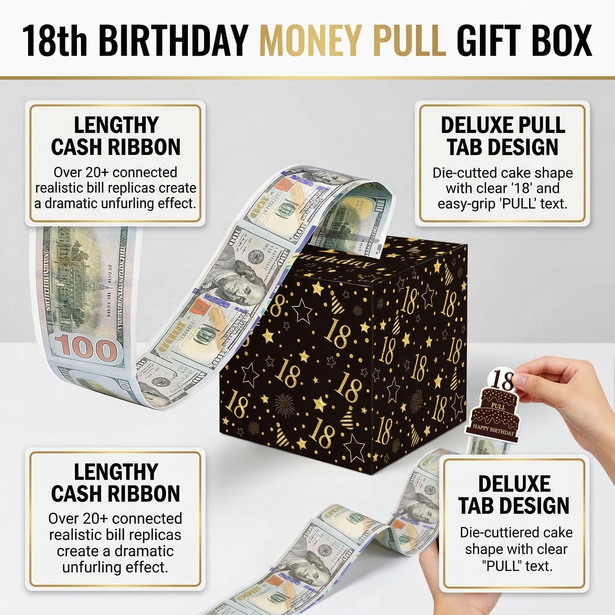 Hucha De 18 Cumpleaños Caja De Regalo Para Dinero En Efectivo, Caja De Regalo Extraíble Con Efecto Sorpresa, Presentación De Dinero Divertida