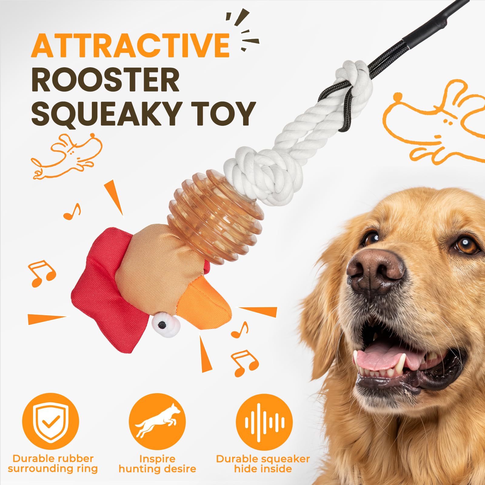 Ycozy Asta Teaser per Cani, 3 Giochi in Corda e 1 Pollo con Squeak