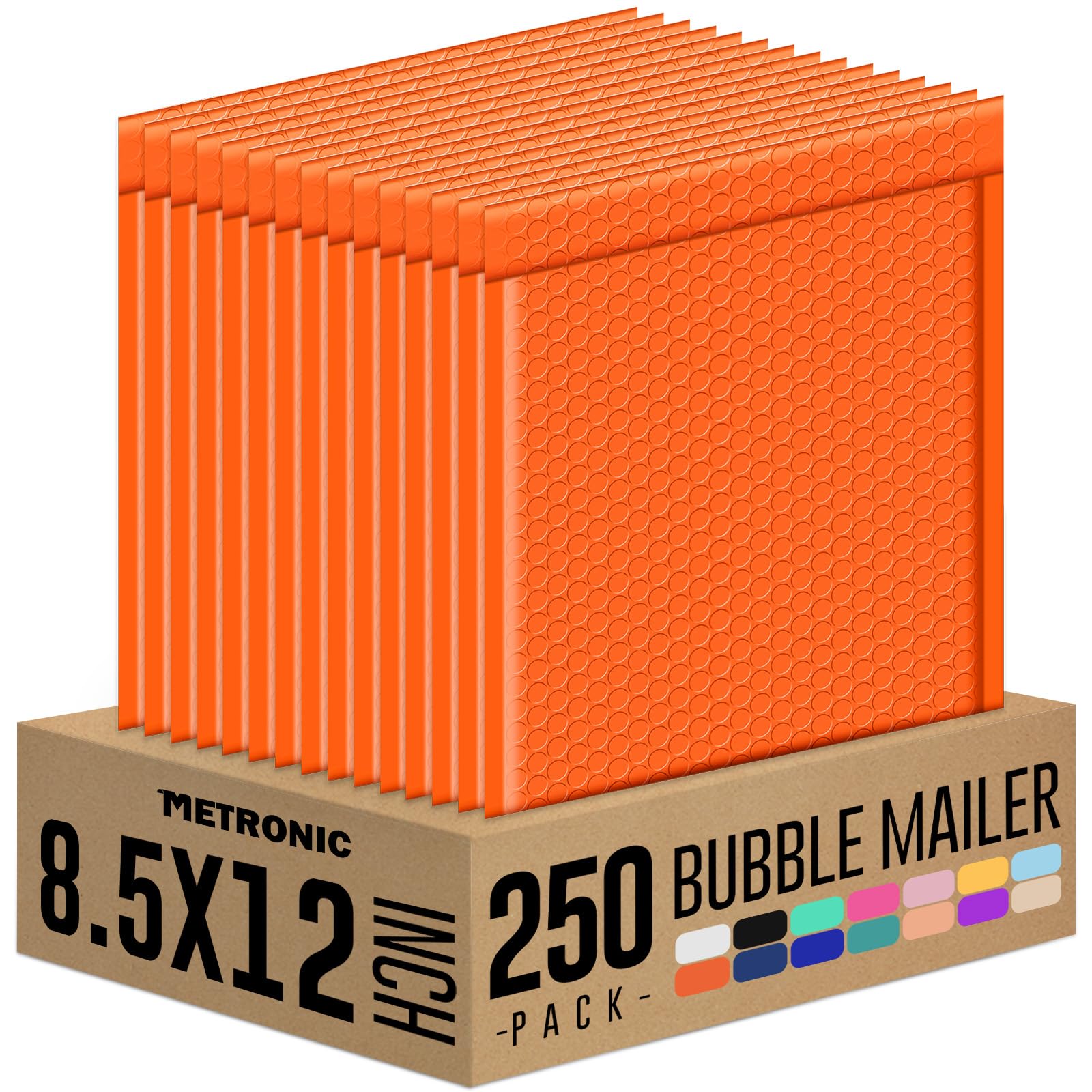 Metronic 8.5x12 Inch Bubble Mailers 250 Pack Bulk Bubble Mailer Orange