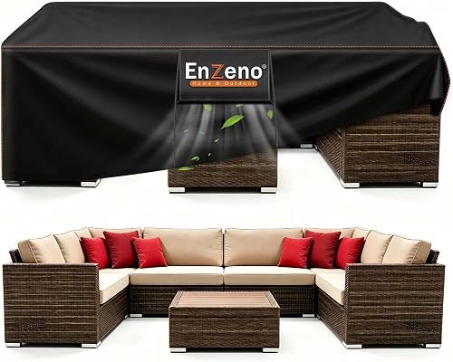 Enzeno Waterproof Patio Furniture Cover 110" x 82" x 28" Heavy Duty 420D Oxford Sectional Cover