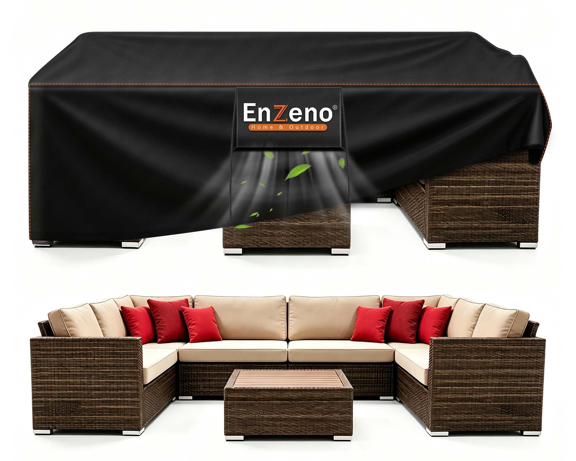 Enzeno Patio Furniture Set Cover,Outdoor Sectional Sofa Couch Set Covers Waterproof,Garden Dining Table Chair Set Cover Outside Rectangular Heavy Duty Weatherproof 110" L x 82" W x 28" H Black
