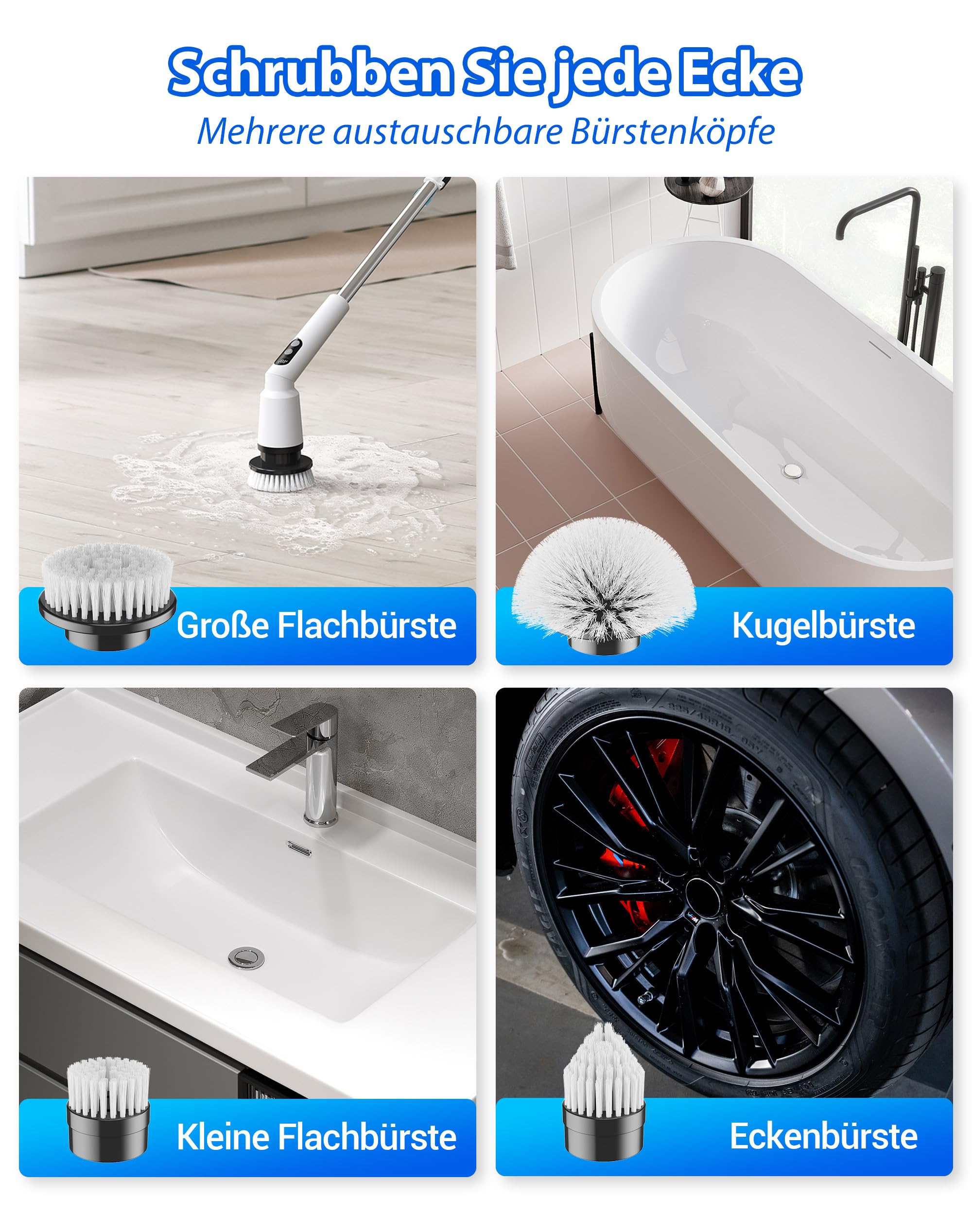 Testine per spazzole, confezione da 8 testine sostituibili per lavapavimenti elettrici senza fili, spazzola per pulizia elettrica, per bagno, pavimento, vasca, finestra