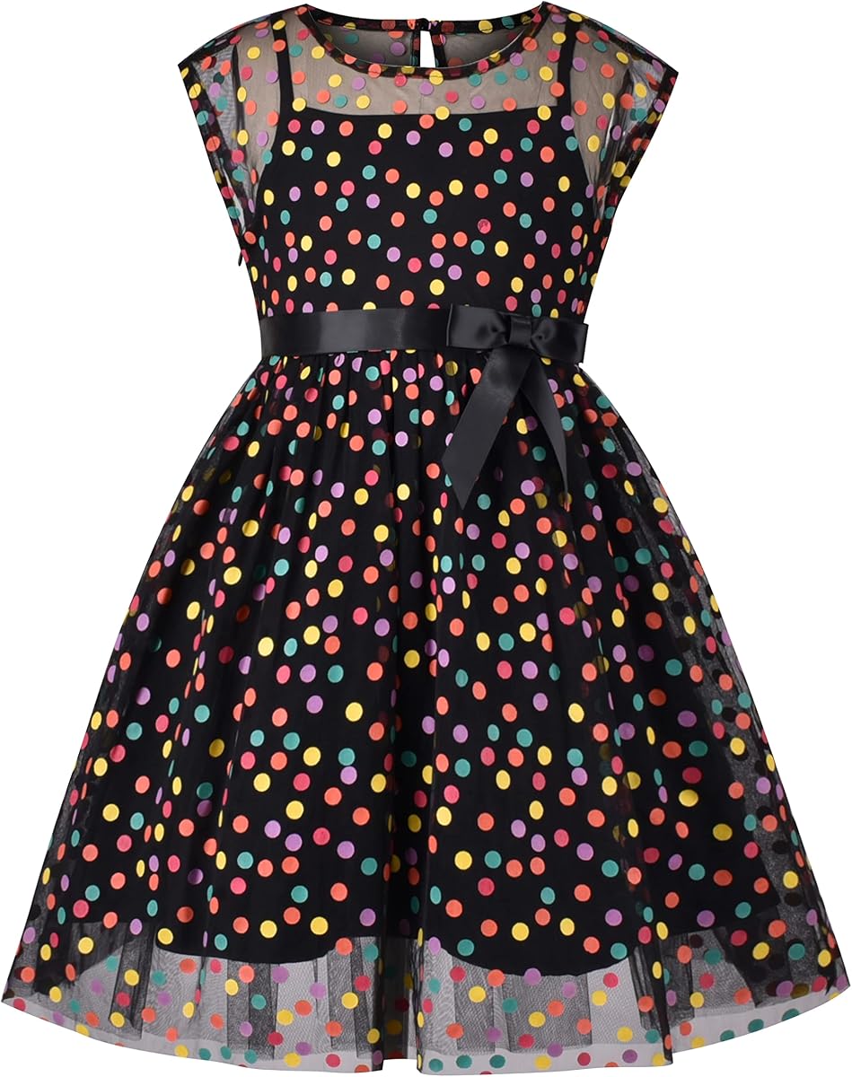 Girls Dress Caramel Star Lace Short Sleeve Pleated Collar Dress