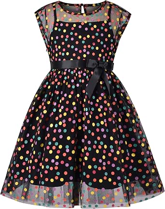 Sunny Fashion Girls Dress Caramel Star Lace Short Sleeve Pleated Collar Dress