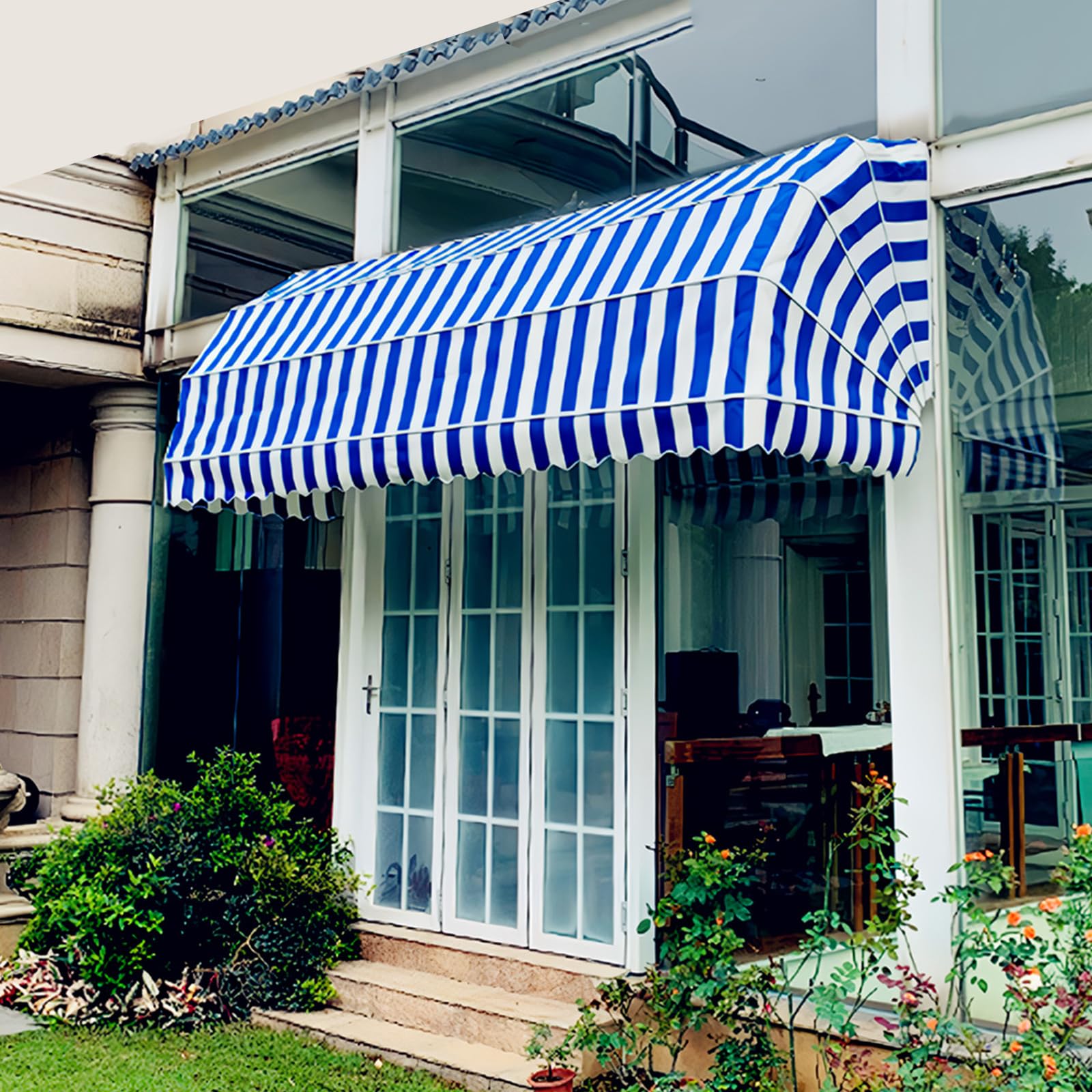 French Curved Awning, Patio Manual Awning Folding Canopy Sun Shade Shelter, UV Rain Snow Protection, Canopies Manual Retractable Roofing Rain Shelter for Outdoor Window Awnings Garden Balcony Porch โ image 1