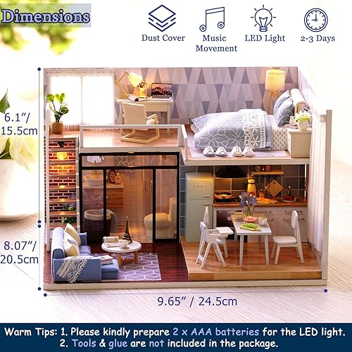 Miniatura 3 de TuKIIE Kit de casa de muñecas en miniatura con muebles a escala 124 miniaccesorios de casa de muñecas de madera a prueba de polvo y movimiento