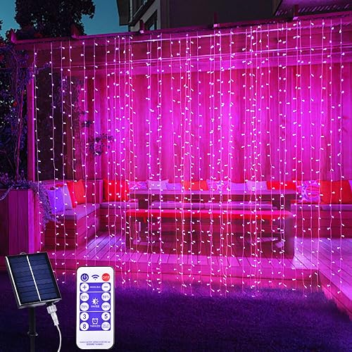 Cortina de luces solares para exteriores 300 luces LED rosas para decoración del día de San Valentín 8 modos USB o energía solar IP65 impermeable