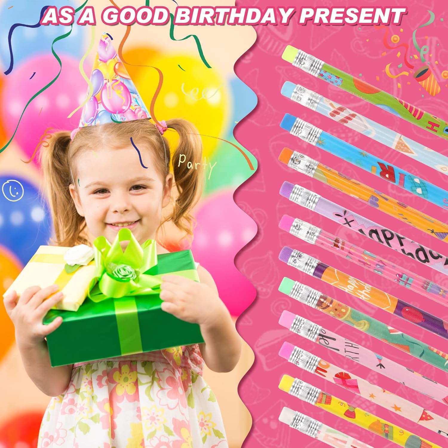 Spakon 120 Pcs Colorful Happy Birthday Pencils Printed Birthday Pencils Bulk with Top Erasers Wood Writing Instruments for Students Teacher Classroom Kids Party Supplies Favor