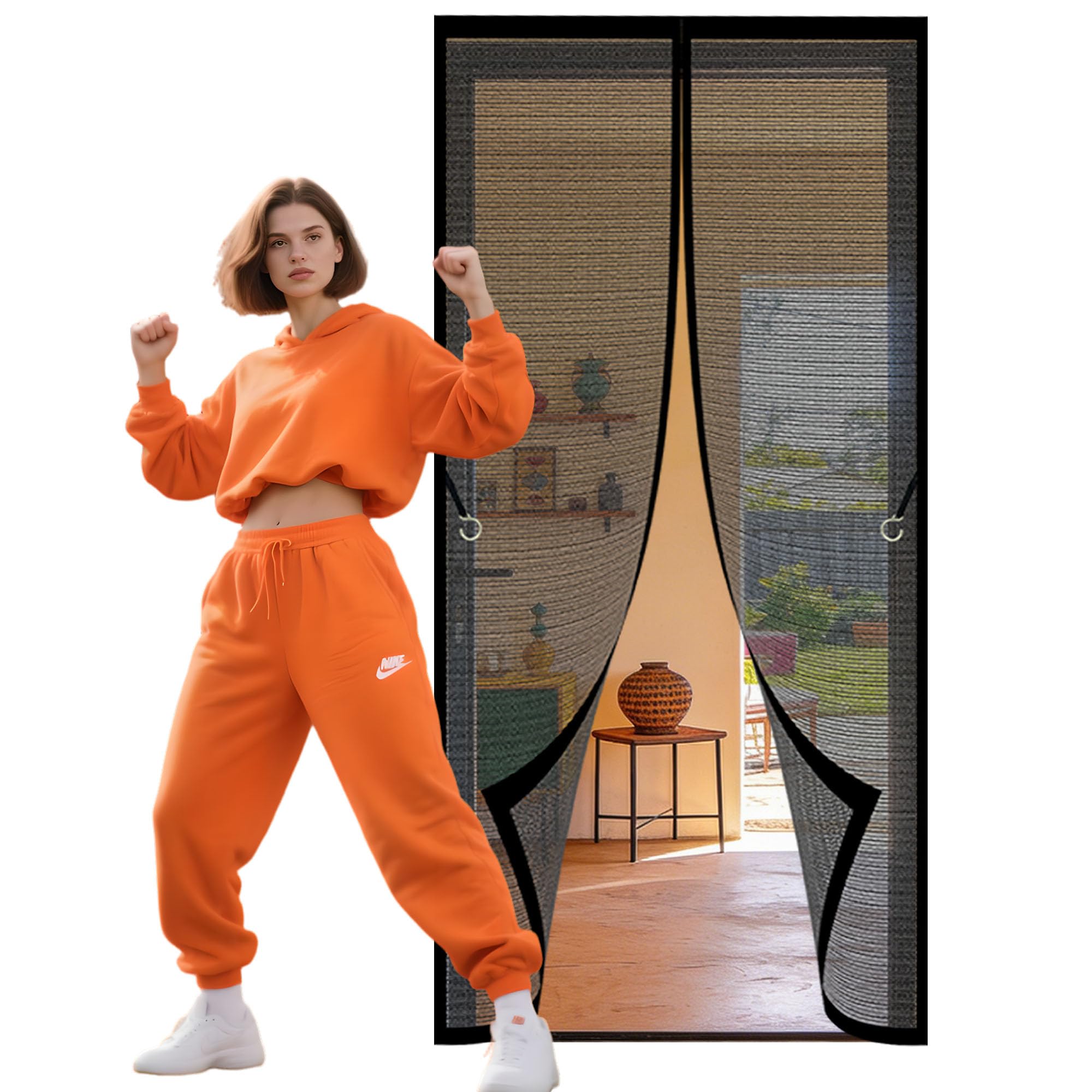 Rideau anti moustiquaire aimanté pour porte de salon et balcon 110 x 242 cm sans trou