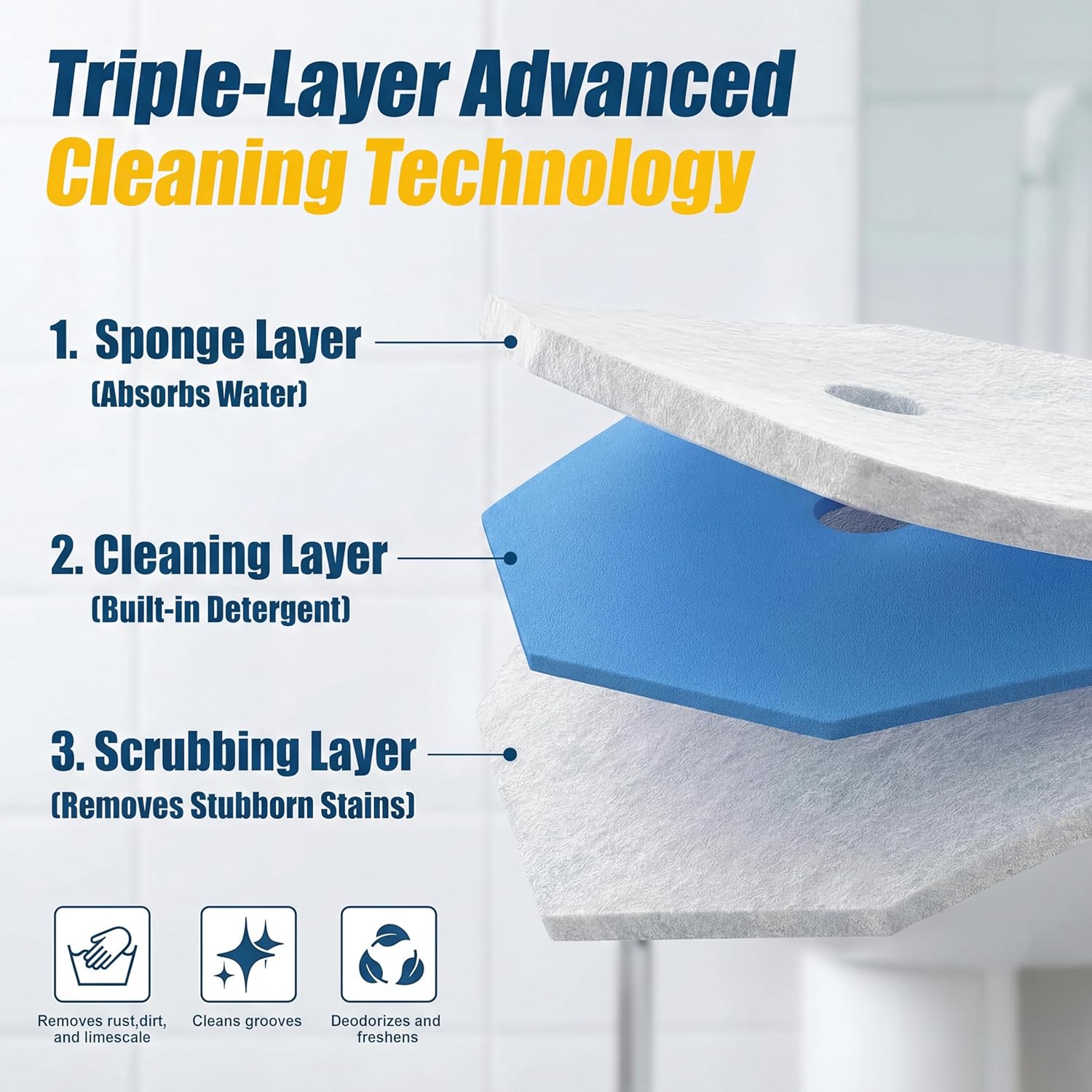 200pcs Toilet Wand Refills, Disposable Toilet Brush Refill Heads Compatible with Household Brushes Scrubbers, 3-Layer Scrubbing Pads for Quick Bathroom Toilet Bowl Cleaners Local Stock (Blue(200pcs))