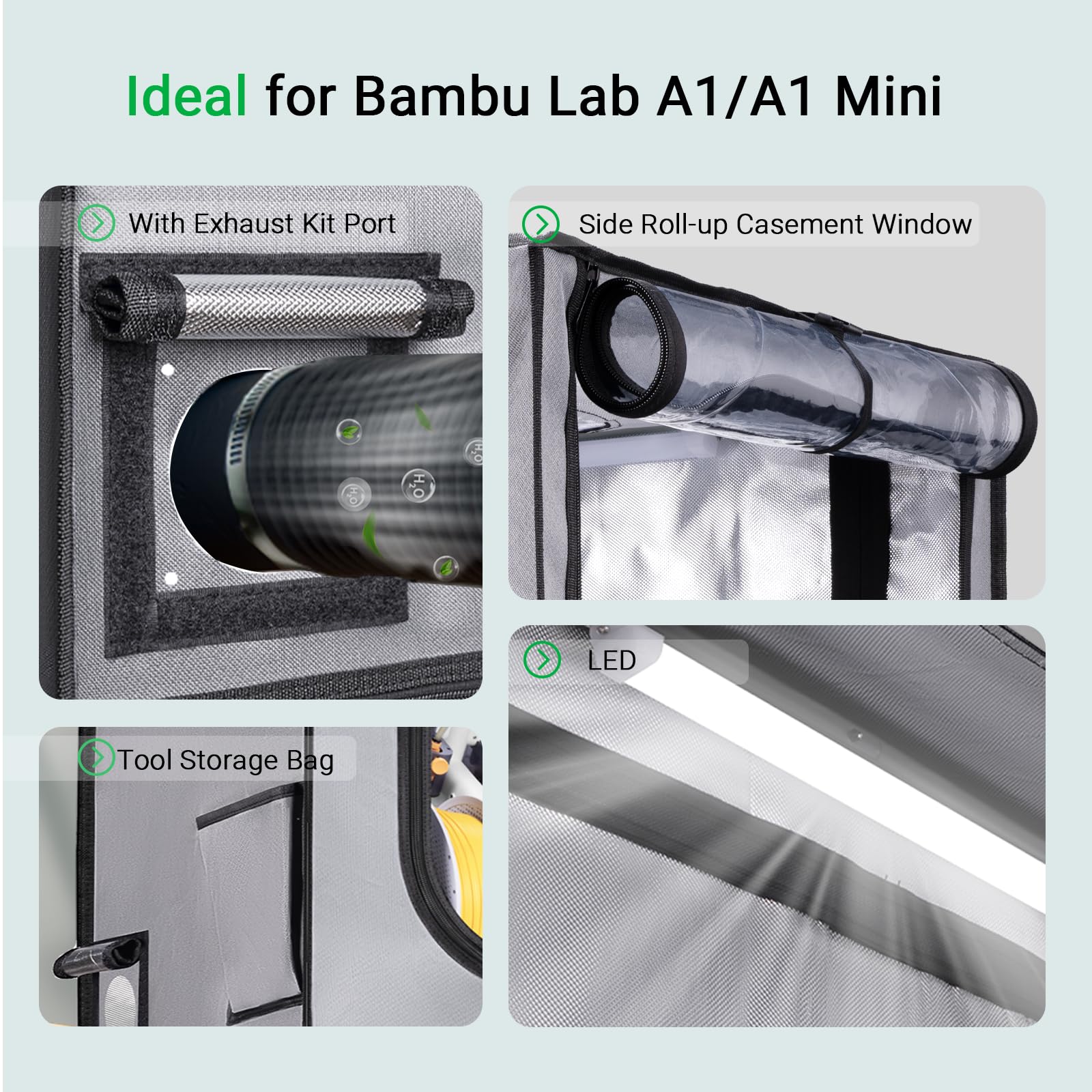 Obudowa drukarki 3D z AMS oświetleniem LED, kompatybilna z Bambu Lab A1 Combo z AMS Lite, ognioodporna, pyłoszczelna namiot, pokrowiec ochronny o stałej temperaturze, 810 x 590 x 580 mm (szary)