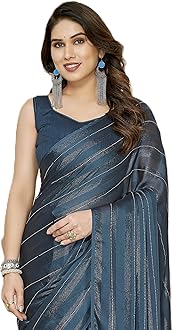 Women Soft Rimzim Silk Striped Pattern Ready To Wear Embroidery Saree (2055)