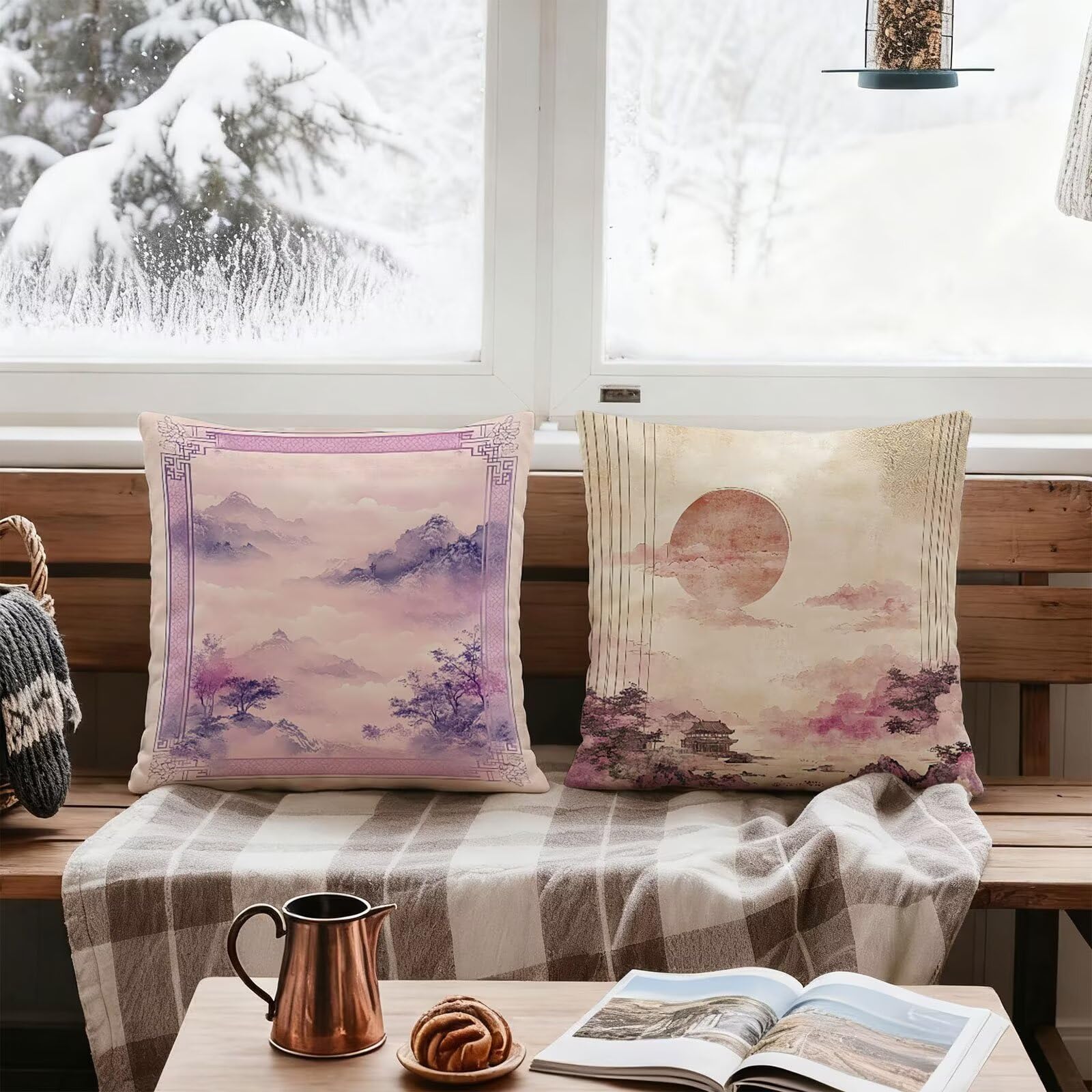 Violet Housse Coussin 60x60 Paysage Taie Oreiller 60x60 Lot de 4 Super Doux Protege Oreiller 60 x 60 Decoration Automne Taie D'oreiller Carrées Coussin Canape, pour Maison Chambre Canapé E - 860