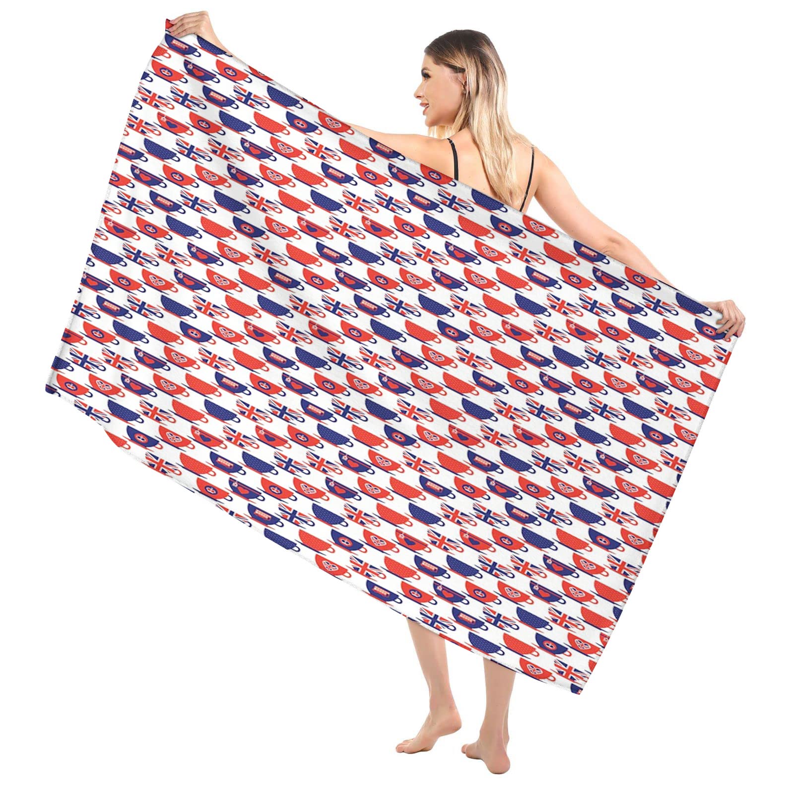 London Microfiber Beach Towel,Tea Party Theme Flag Pattern Cups,Quick Dry Super Absorbent Lightweight Oversized Large Towels Blanket for Travel Pool Swimming Bath Women Men,Navy Blue 33 x 52 inch