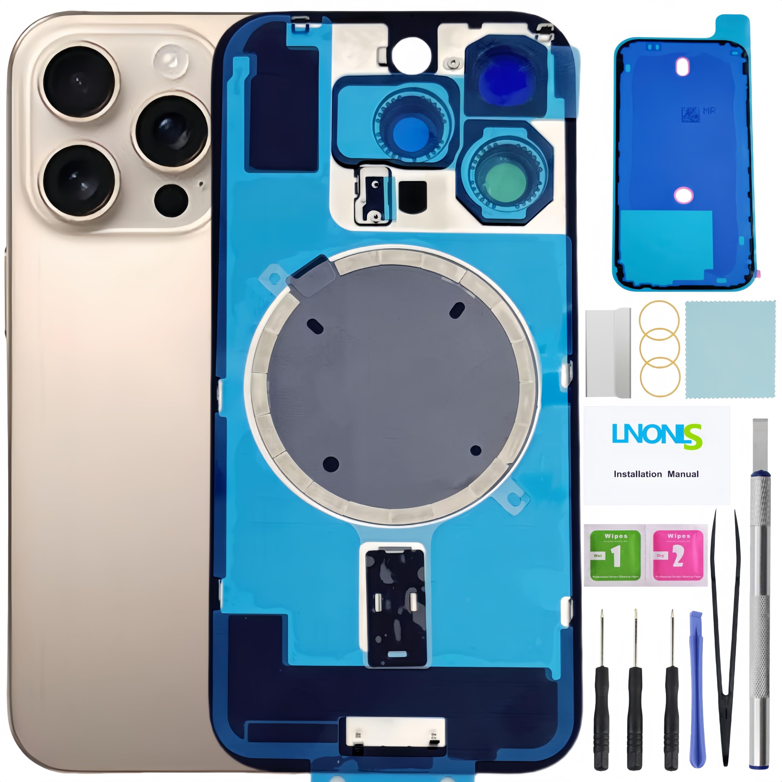 16 Pro Reemplazo de cristal trasero para iPhone 16 Pro contraportada impermeable y lente de cámara+kit de herramientas de reparaci