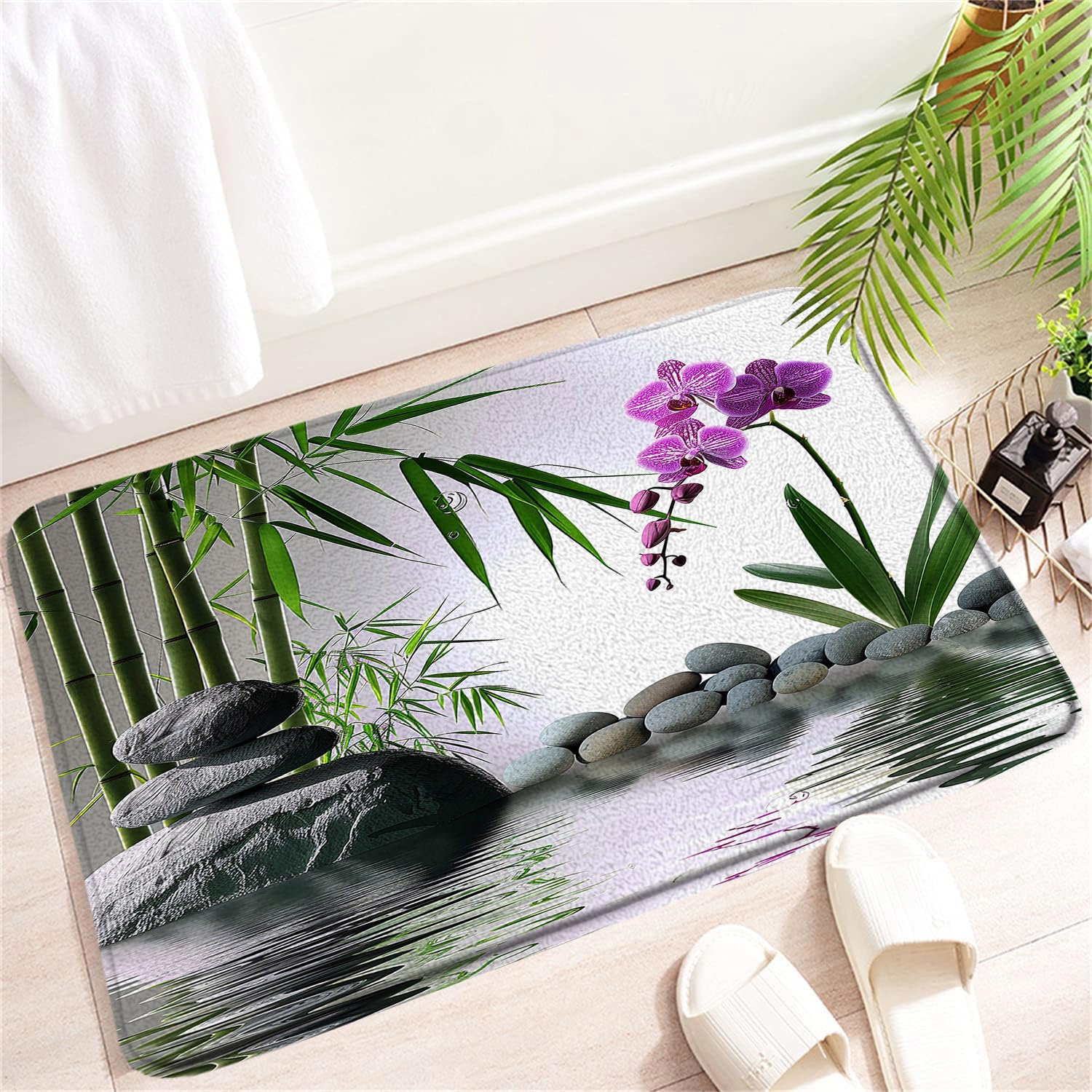 Amazon.com: WUASDCS Zen Bath Mat Green Bamboo Purple Orchid Floral