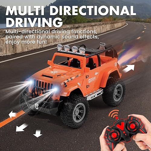 Miniatura 5 de FUUY Auto Jeep a control remoto con aerosol, autos RC con juguete de pala y 2 baterías para 50 minutos de juego RC Jeep con enganche de remolque,