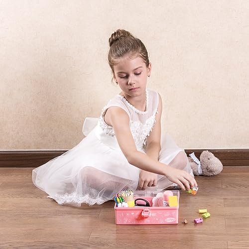 Miniatura 6 de Funtopia Caja de arte de plástico para niños, caja de almacenamiento portátil multipropósitocosturaorganizador de herramientas para juguetes de