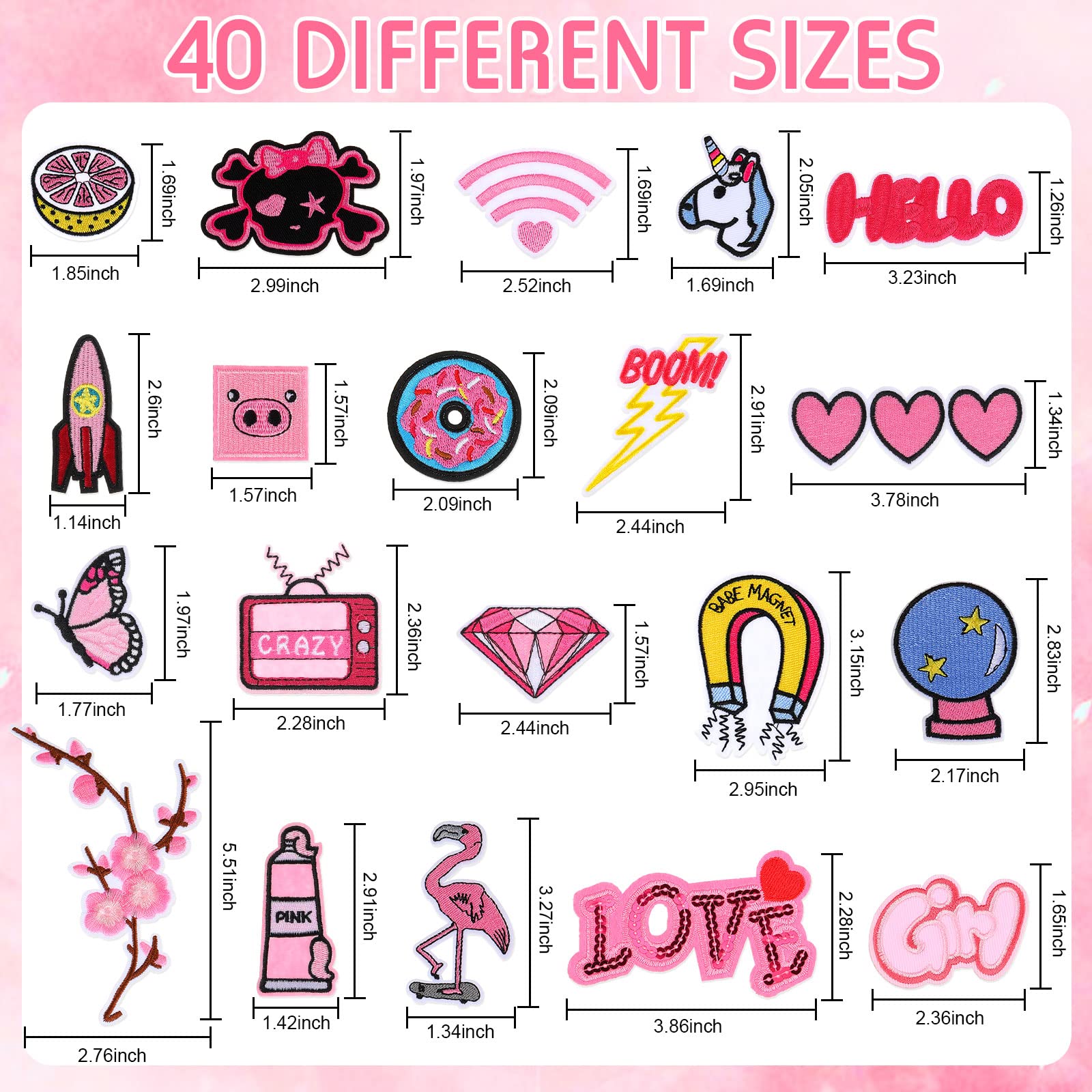 Amazon.com: MTLEE 40 Pcs Pink Iron on Patches Embroidered Cute
